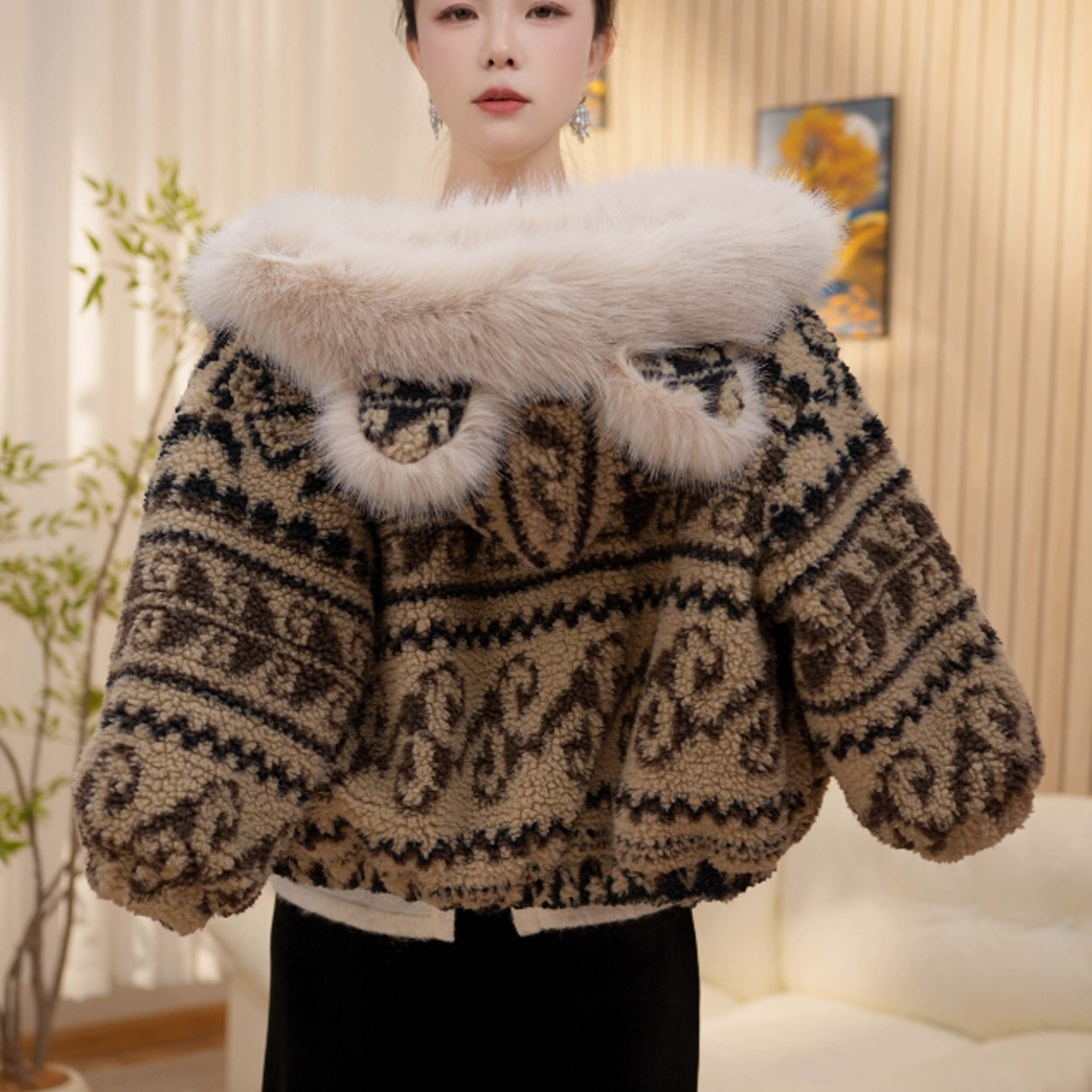 3108芃芃麦2025新款冬款国风男女童洋气时尚加厚女费尔岛外套