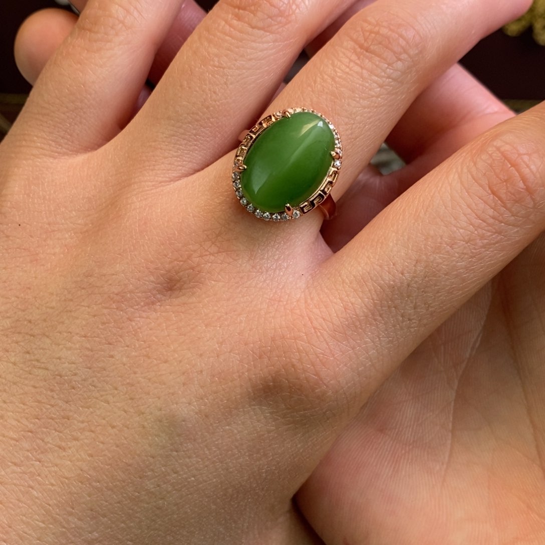 和田玉戒指银S925镶嵌