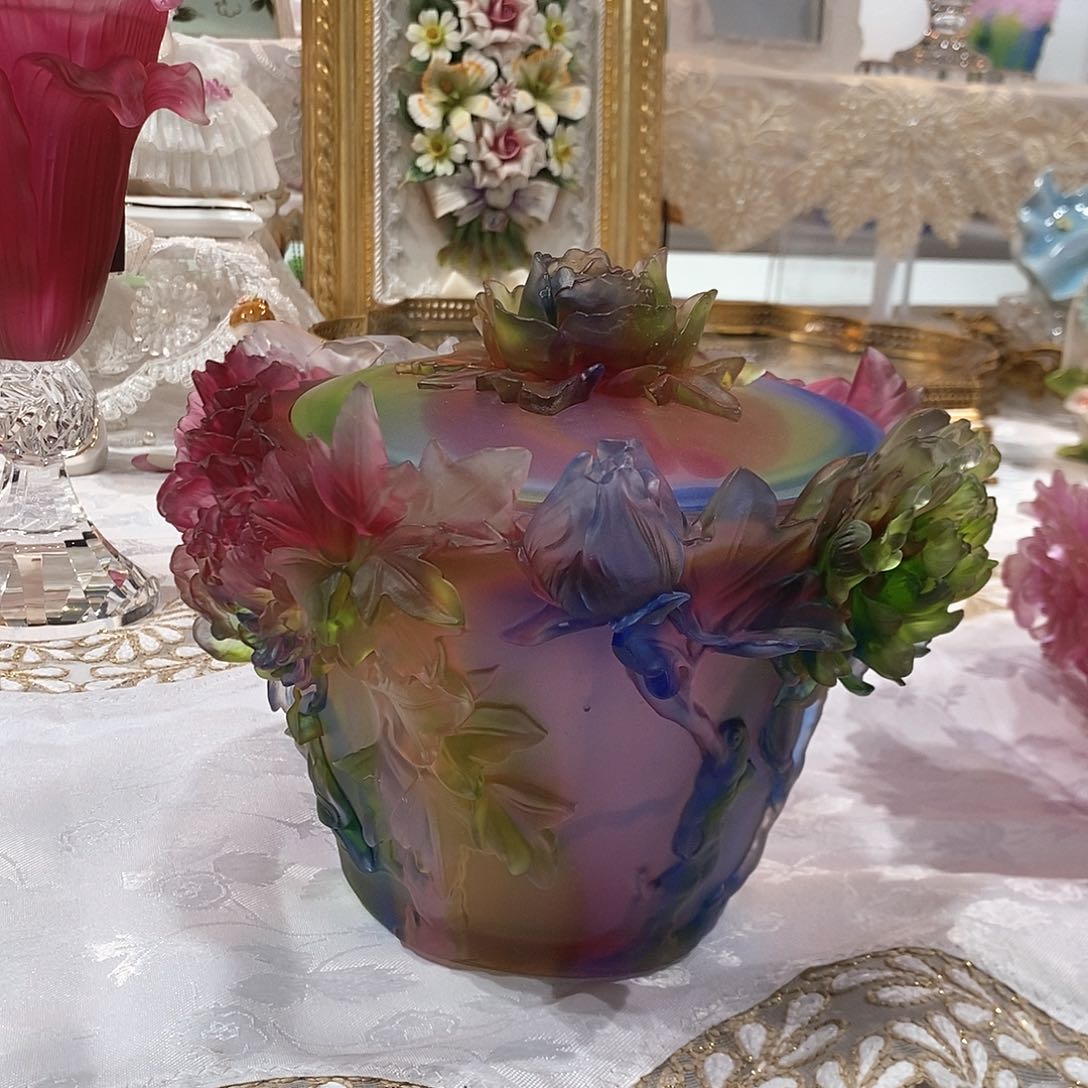 摆件QAA289脱蜡水晶牡丹花糖罐