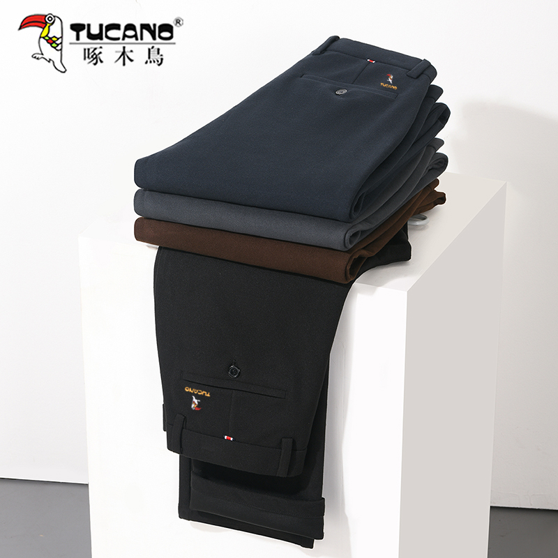 秋冬季休闲裤中高腰刺绣弹力修身西裤男士