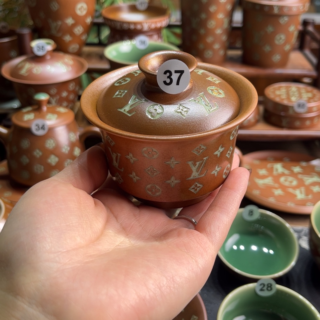 ෆ***乐草木灰老花盖碗填釉