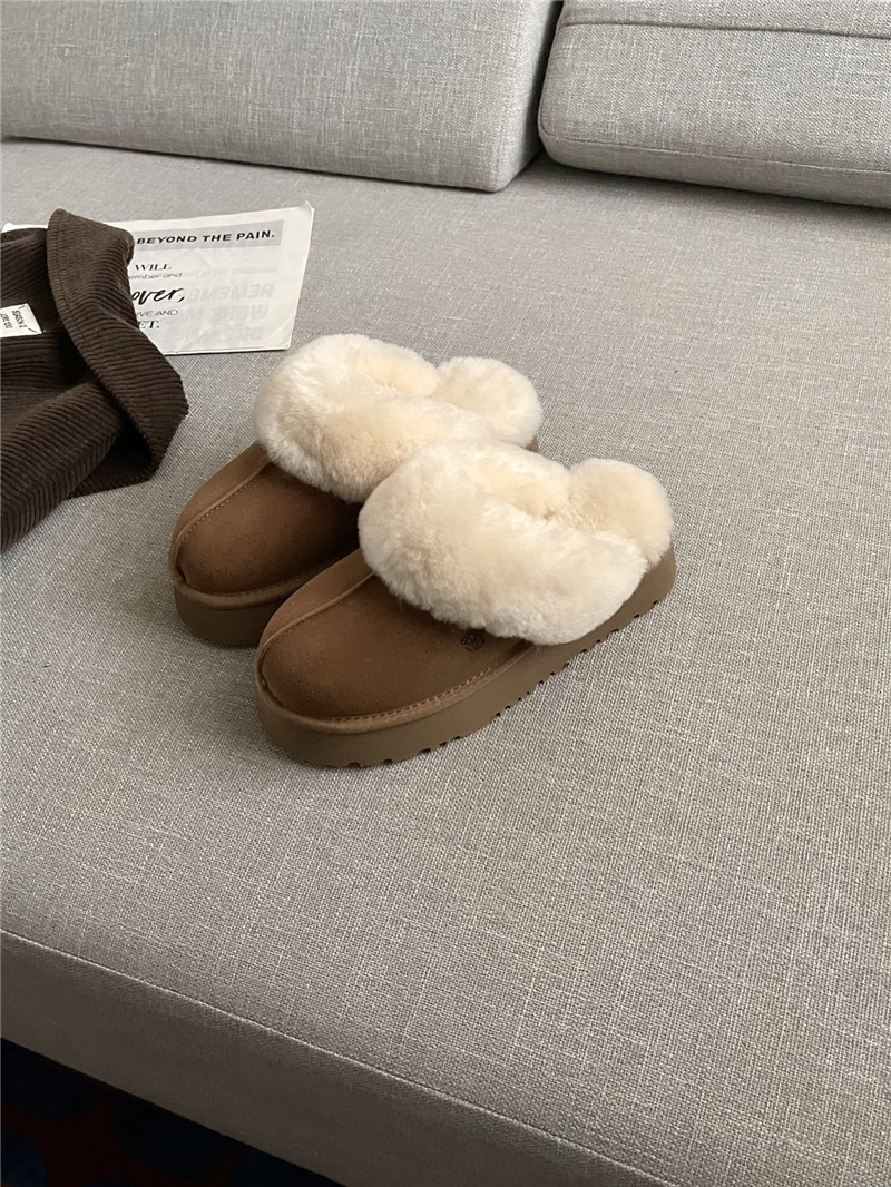 2025冬季河南桑坡记忆羊毛包头厚底星拖女羊皮毛一体薄底保暖增高