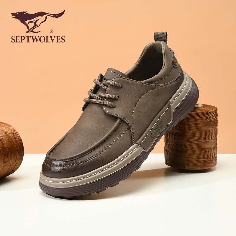 七匹狼男鞋冬季新款复古百搭皮鞋男士黑色轻便软底软面休闲鞋