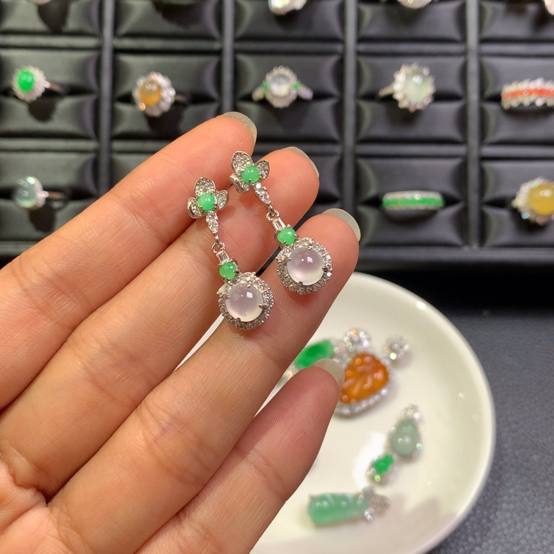 翡翠银S925镶嵌耳饰