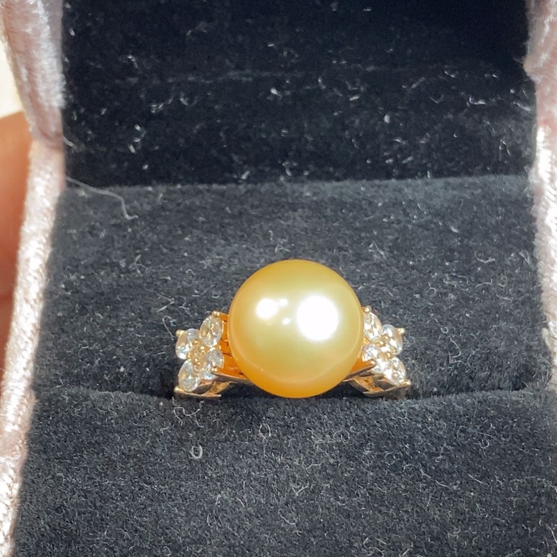 海水珍珠戒圈银S925镶嵌月*