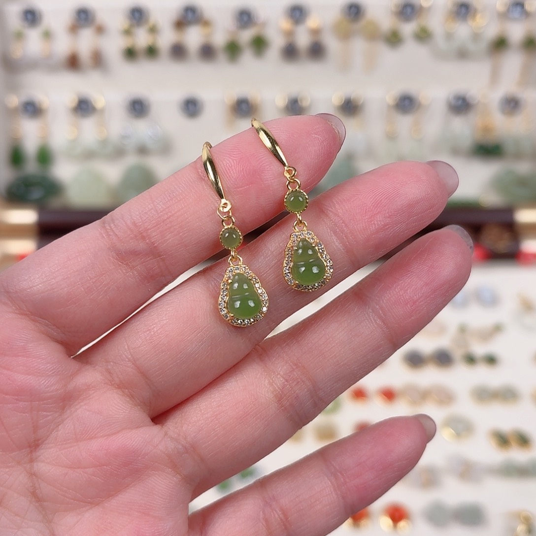 银S925镶嵌和田玉耳饰