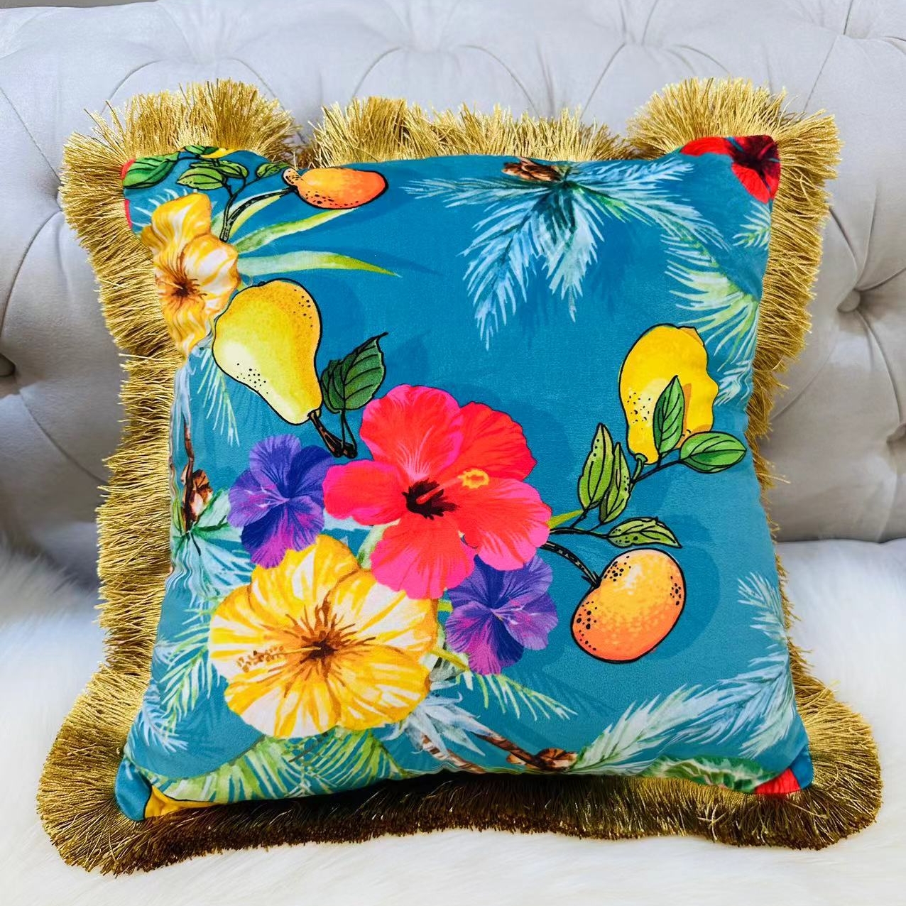 欧式古典花鸟植物双面印花荷兰绒沙发腰枕靠垫靠枕抱枕方形