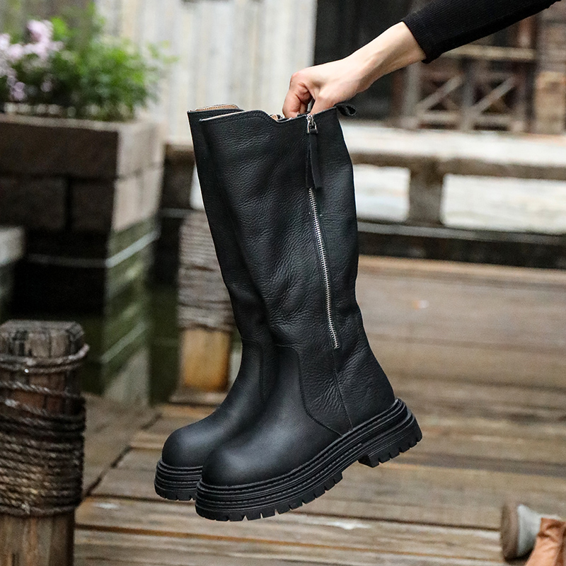 【年末特价专享】拙雅秋冬复古百搭休闲时尚头层牛皮高筒靴女靴