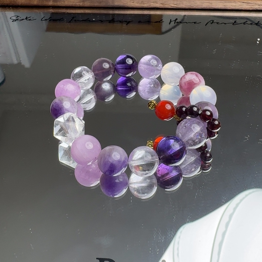 手链水晶未镶嵌<九紫离火>九种紫色水晶与红玛瑙的碰撞