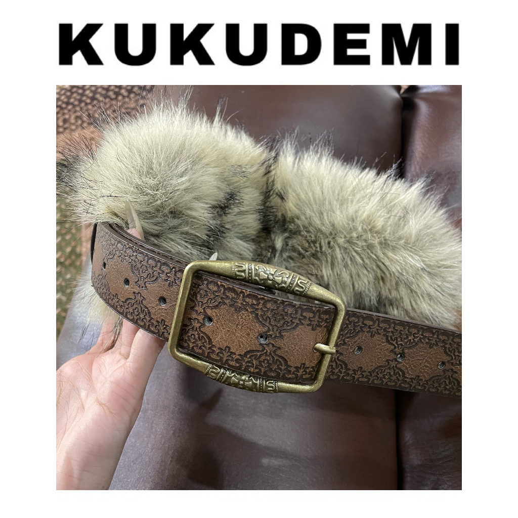 KUKUDEMI「毛毛腰带」美式辣妹复古毛毛拼接印花小众搭配款