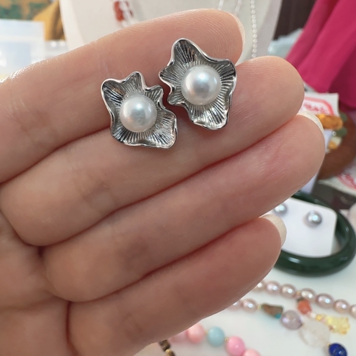 耳饰淡水珍珠银S925镶嵌极光小珍珠天然纹
