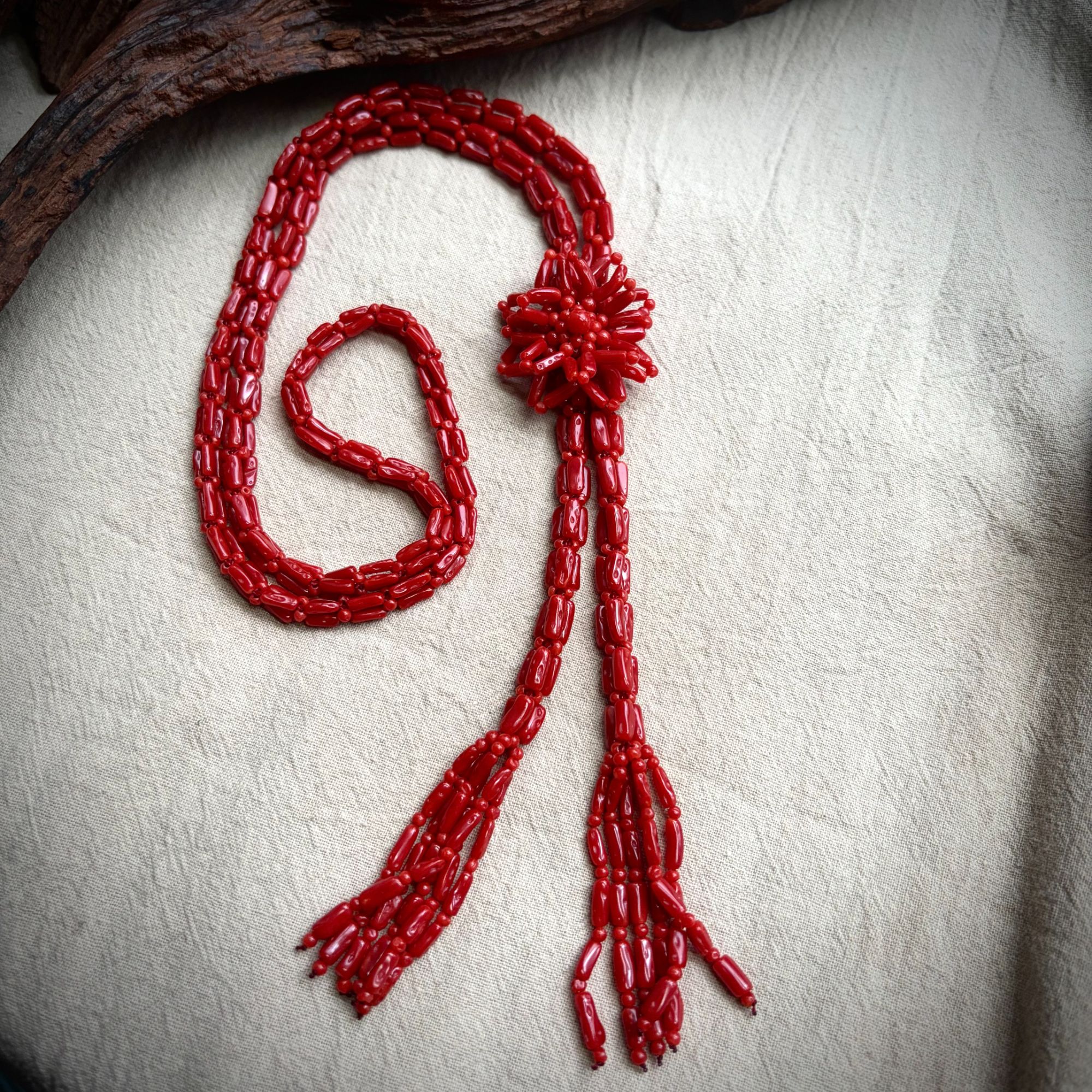 碧海丹心-天然沙丁红珊瑚科西卡毛衣链——07001