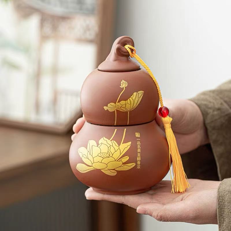 D-0079 【紫砂】荷花葫芦茶叶罐