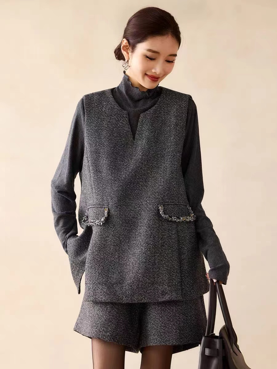 【钰姐精选】魅力1029-洋气小香风短裤三件套套装时尚百搭秋冬