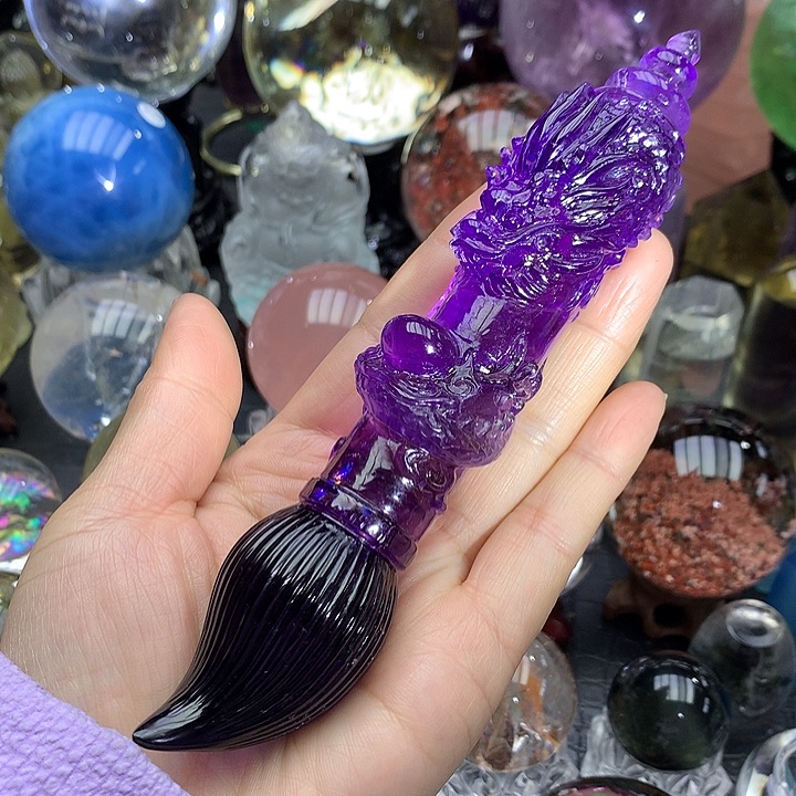 水晶天然紫水晶传承龙笔摆件未镶嵌