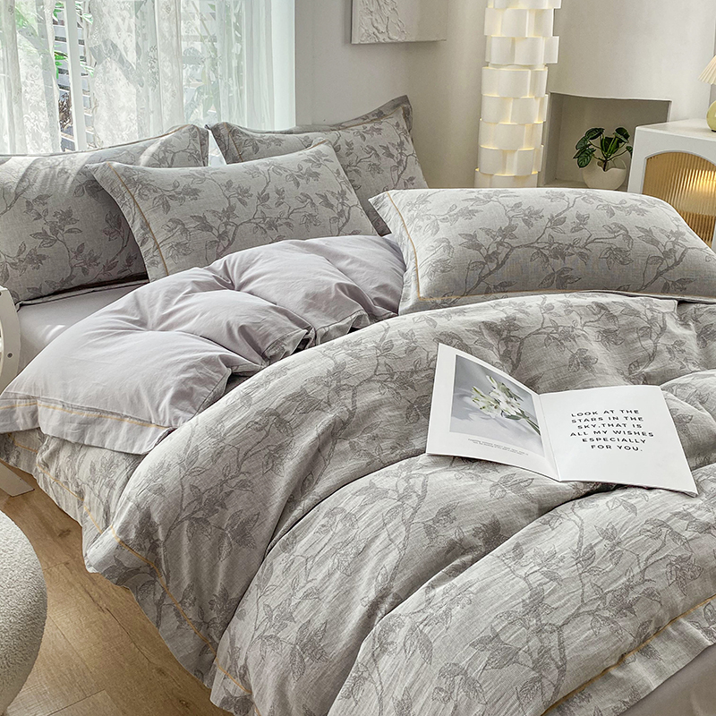 【香姐姐】双层纱床上四件套100全棉纯棉提花被套床单轻奢简约床品