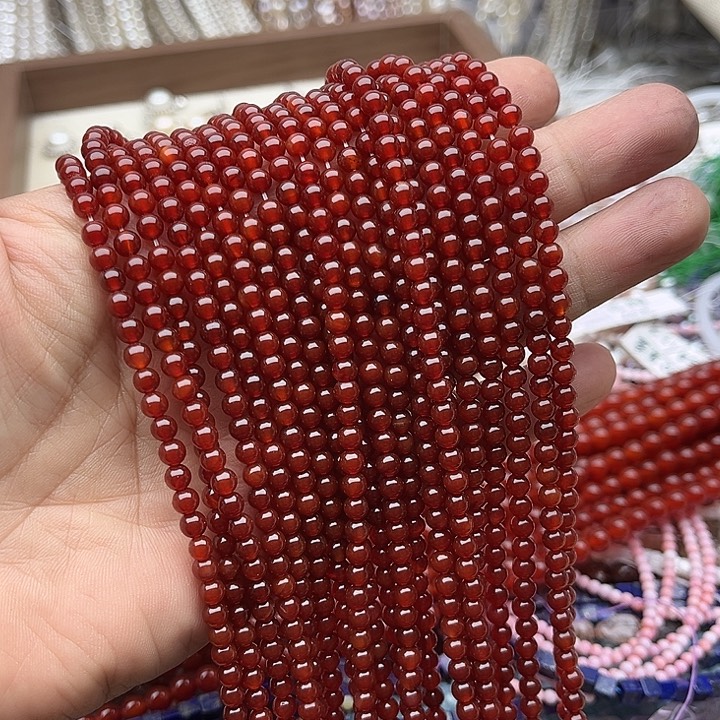 玛瑙/玉髓未镶嵌珠宝半成品一条4mm左右红玛瑙