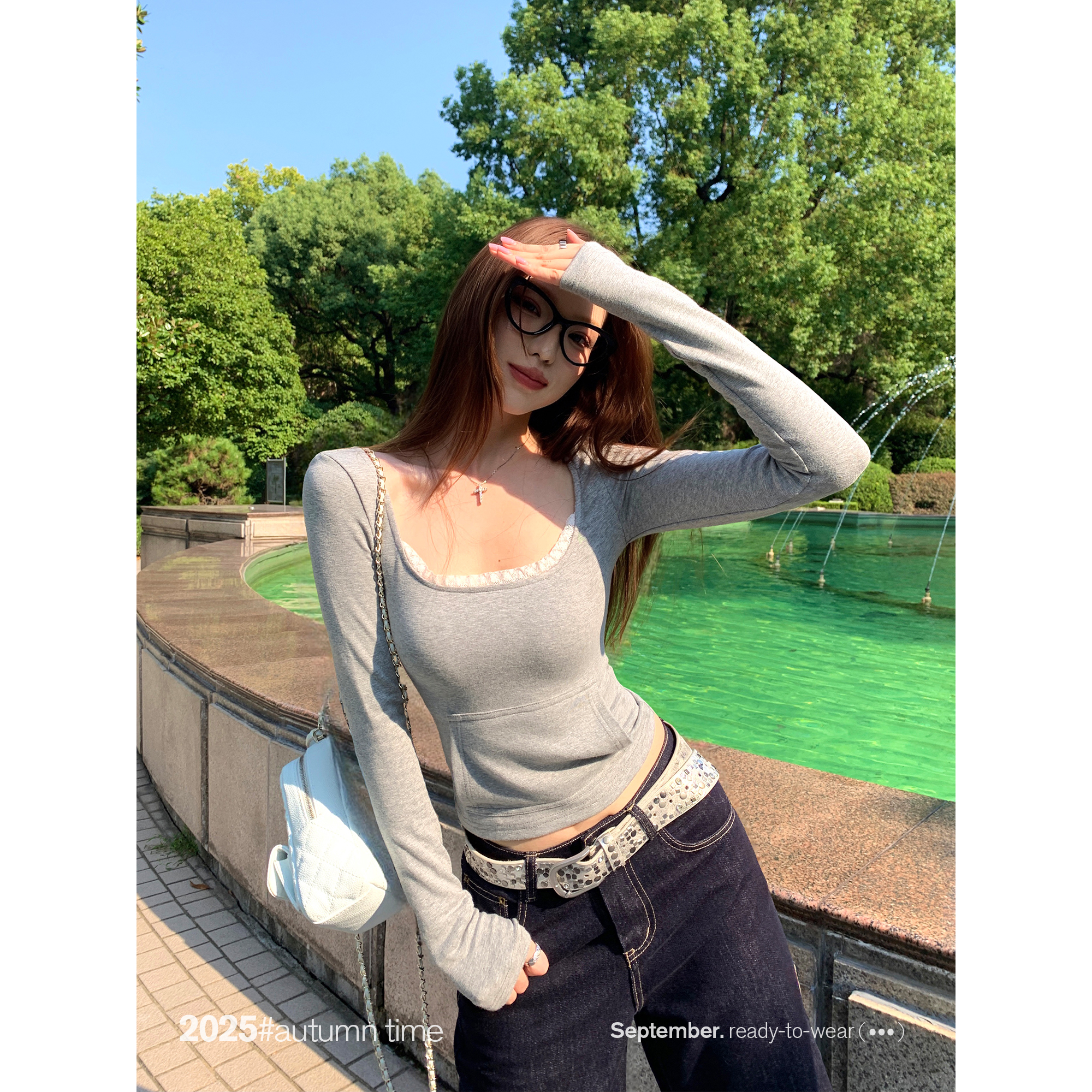 SUNONEONE【云柔漫步】蕾丝设计长袖上衣女-D0319T