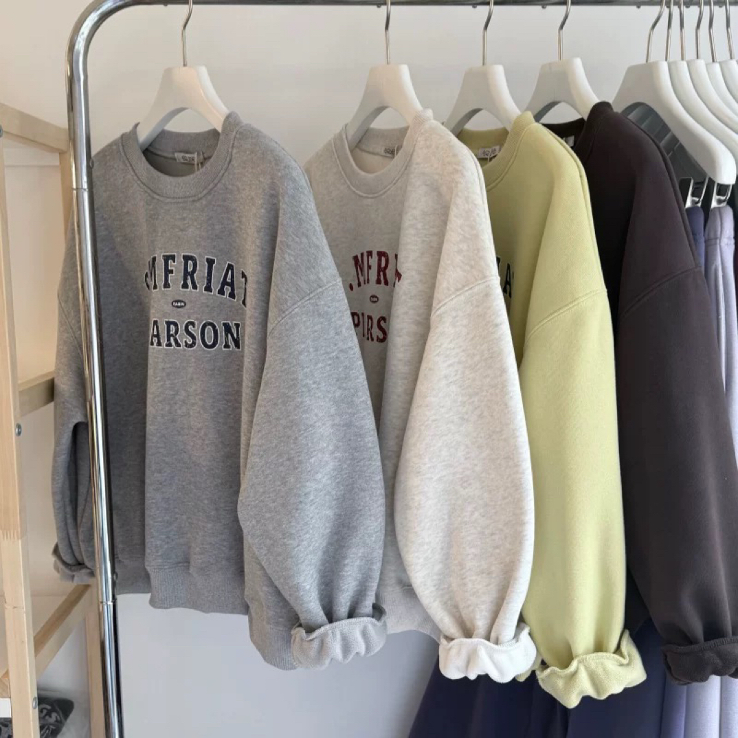 韩版宽松圆领加绒字母印花卫衣女秋冬慵懒风百搭休闲上衣