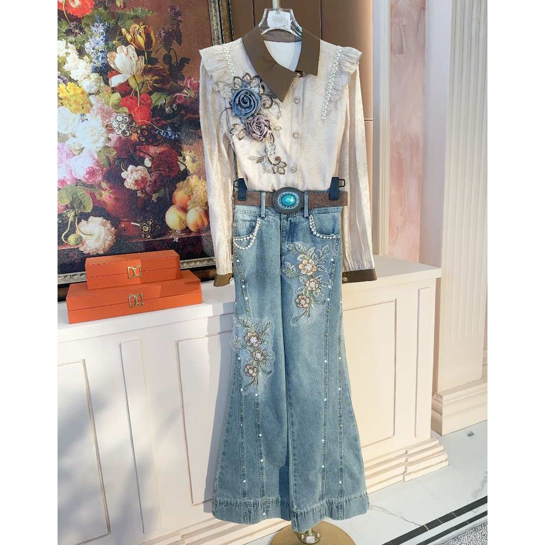 芙娜妮轻奢秋冬新款小众设计衬衫气质显瘦女装时尚两件套F2510775