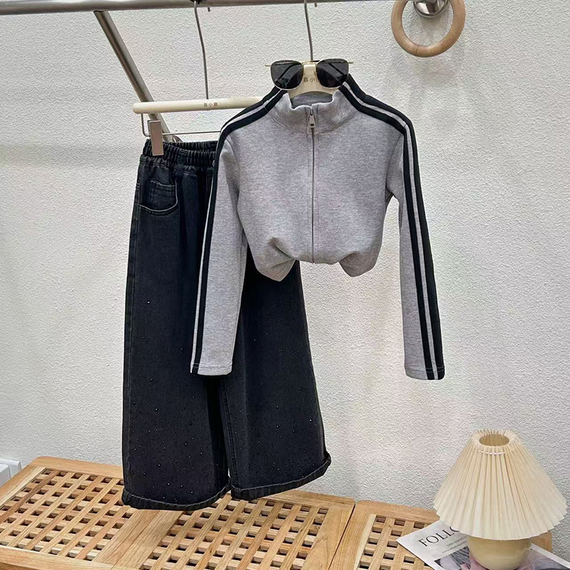 女童春季套装2025新款儿童阔腿牛仔裤两件套秋款女孩大童洋气童装