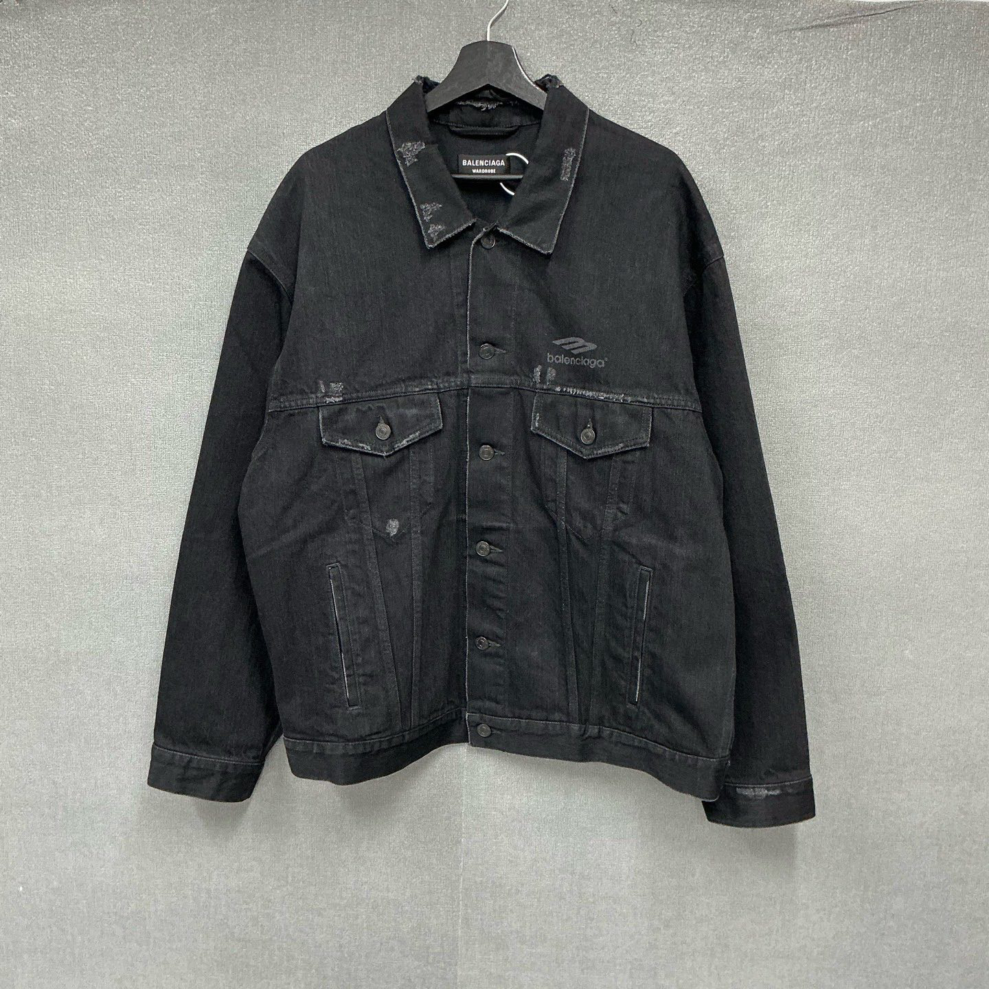 未使用 Balenciaga/巴黎世家 3B印花做旧破坏牛仔外套 S码/6912