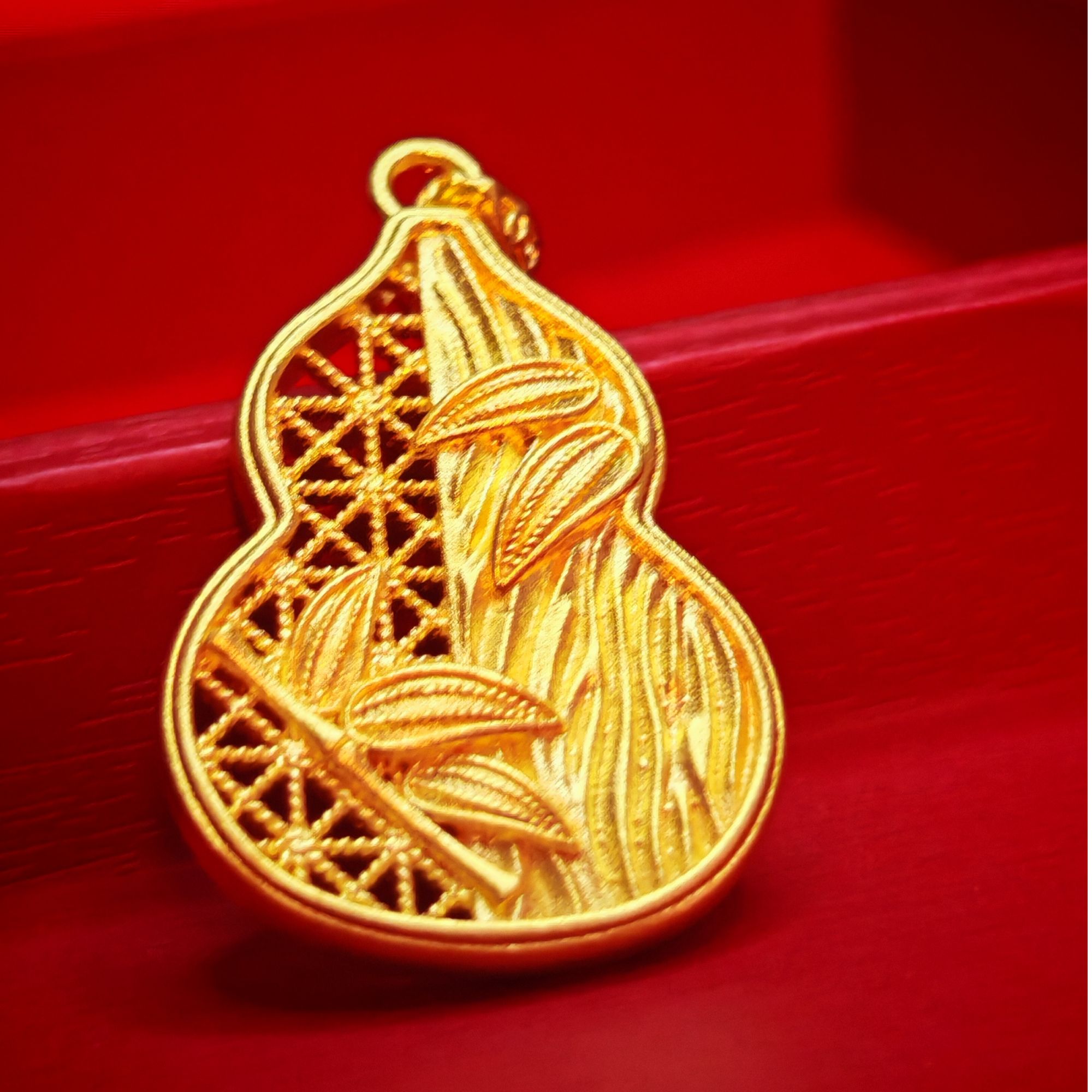 吊坠足银 厚金足银999工艺竹叶葫芦吊坠镂空花丝福禄项链锁骨链