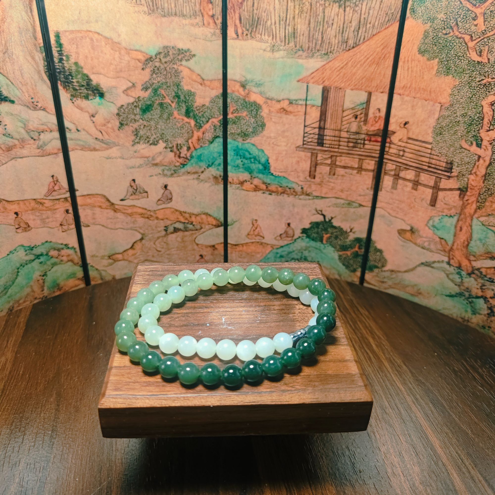 Q和田玉渐变圆珠项链1815