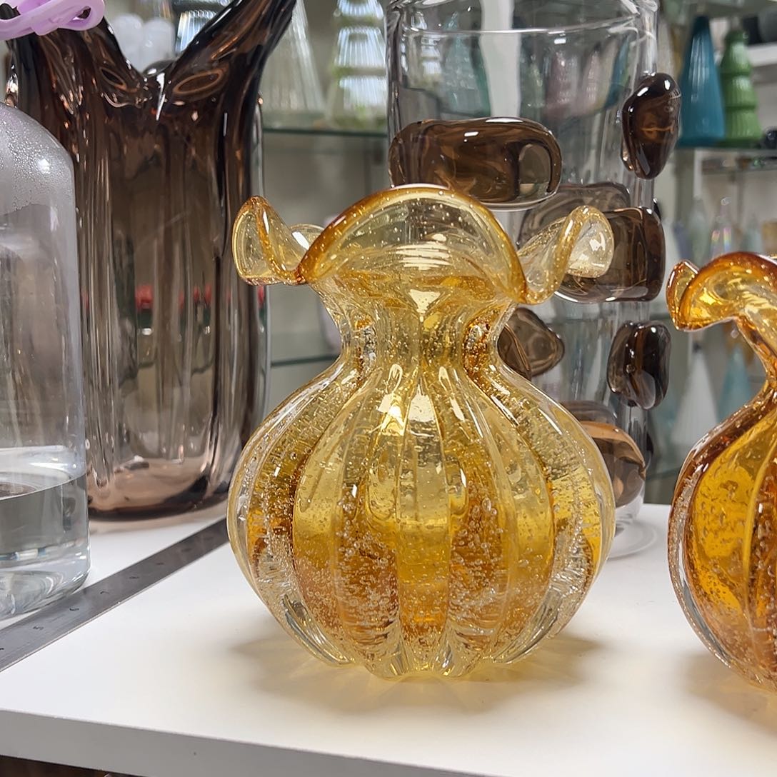 琉璃高16琥珀密集气泡琉璃花器