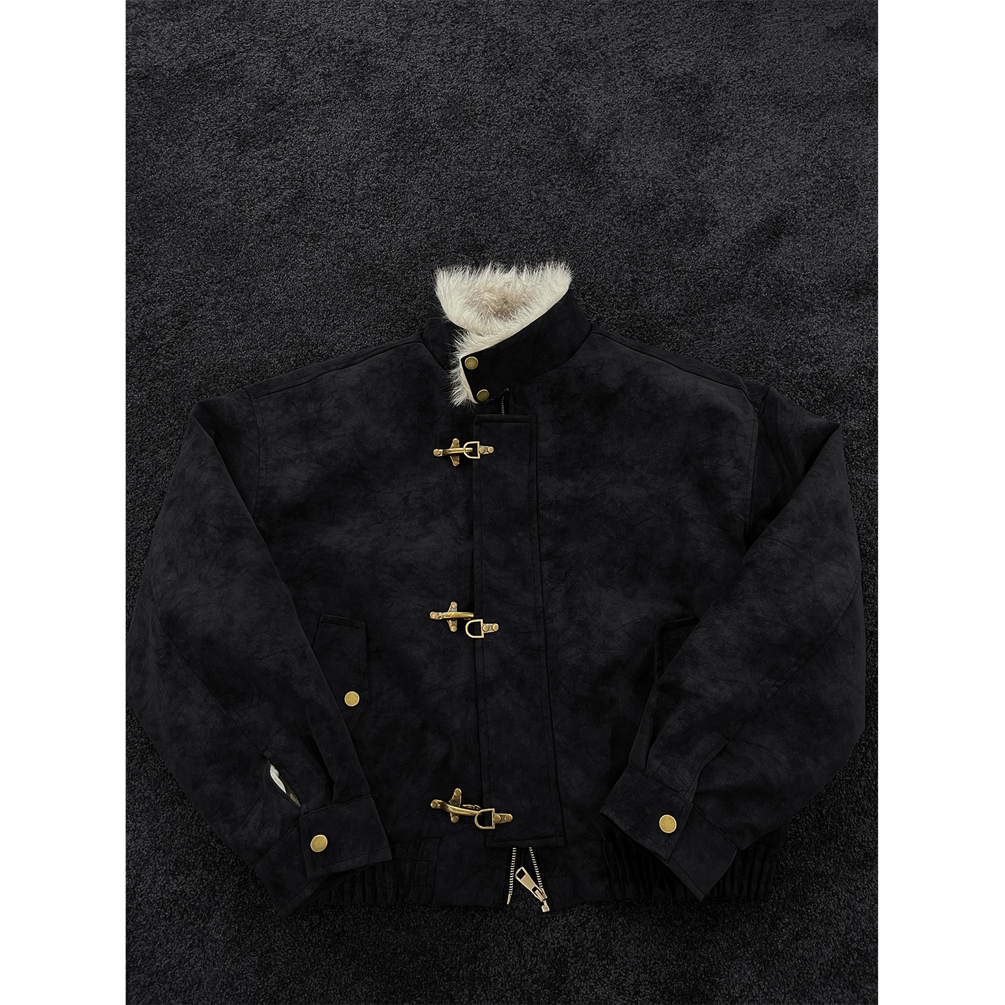 龙叨叨冬季新品美式重磅设计款座山雕外套男潮牌加厚保暖皮衣夹克