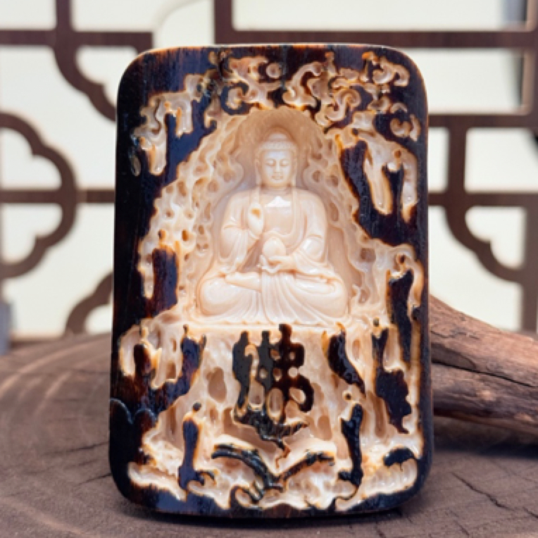 猛犸牙天然蓝皮阿弥陀佛猪和狗的守护神大师工双面雕刻