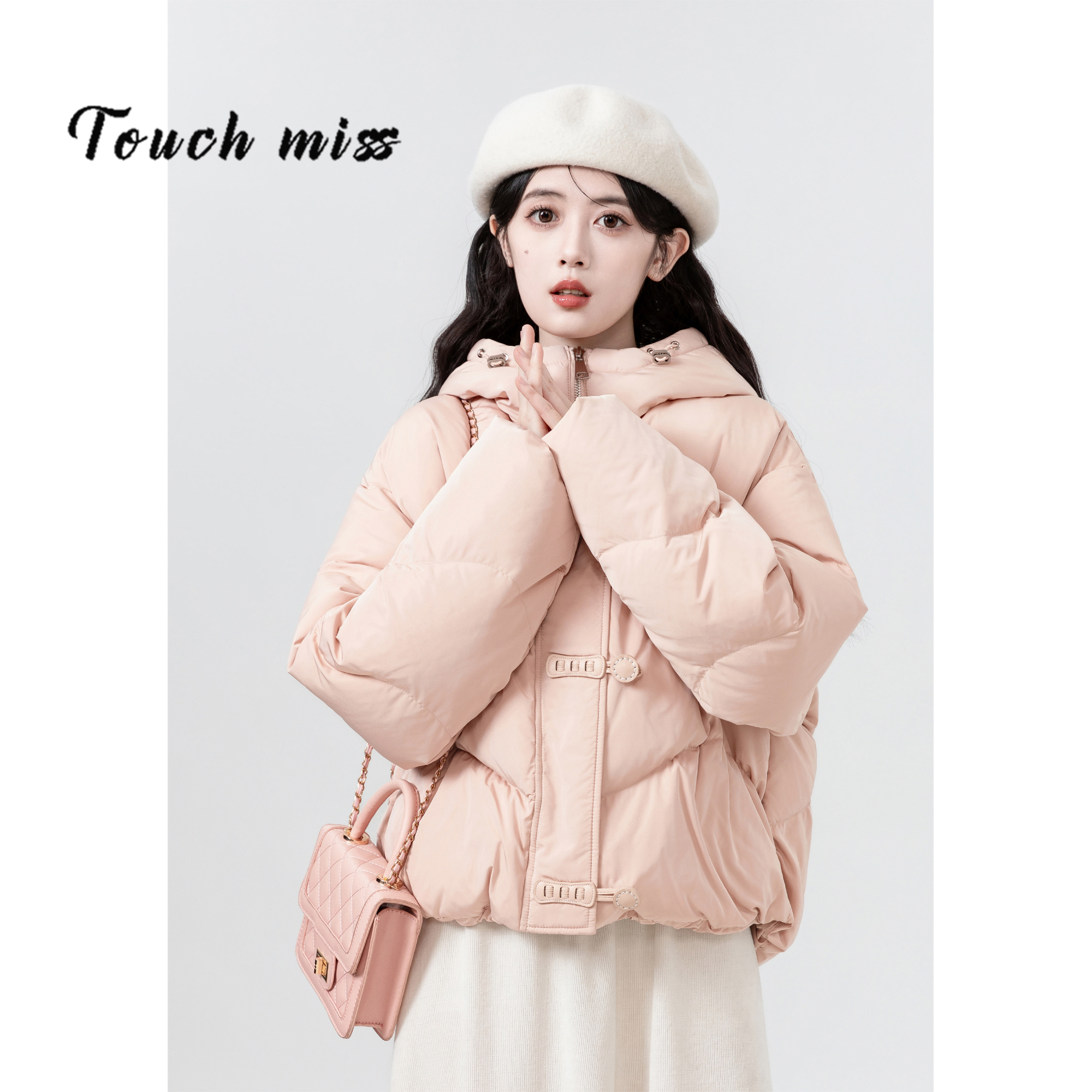 TOUCH MISS羽绒女2025冬季新款设计感加厚白鸭绒面包服短外套上衣