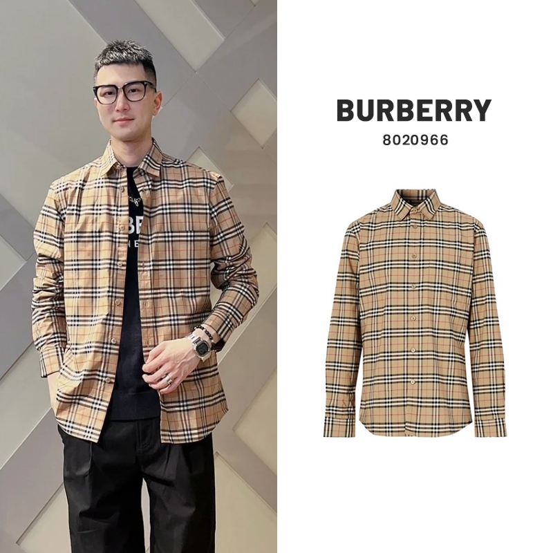 未使用 BURBERRY/博柏利 翻领格纹长袖衬衫浅褐色8020966/nn
