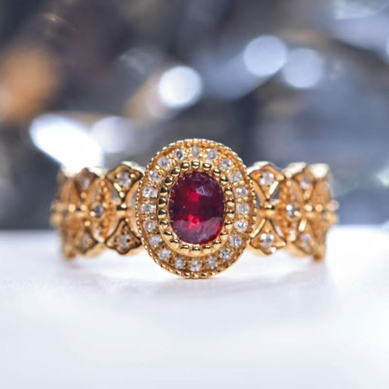 18K金豪镶天然无烧鸽血红红宝石戒指大气百搭气质女KBRCY50930034