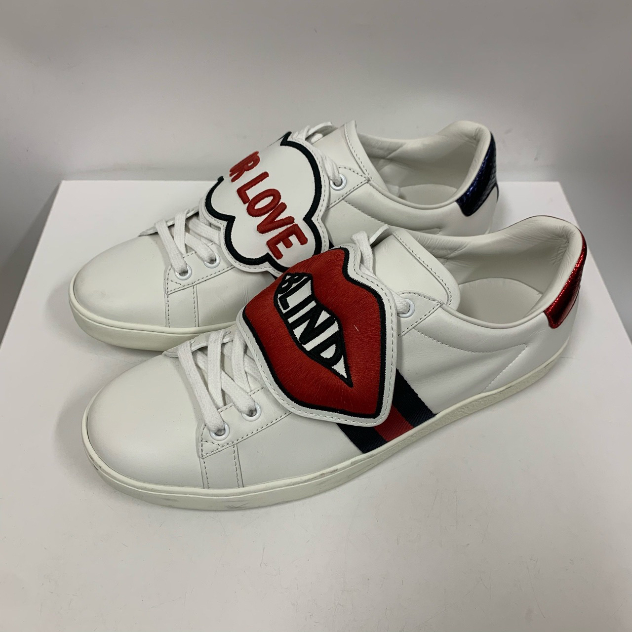 全新/【Gucci】古驰秀款ace红唇love魔术贴小板鞋 39.5码 X11535285