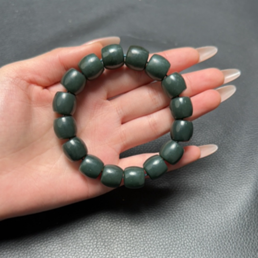 手串纯天然新疆和田玉沙枣青14mm直切多样性拍一发一