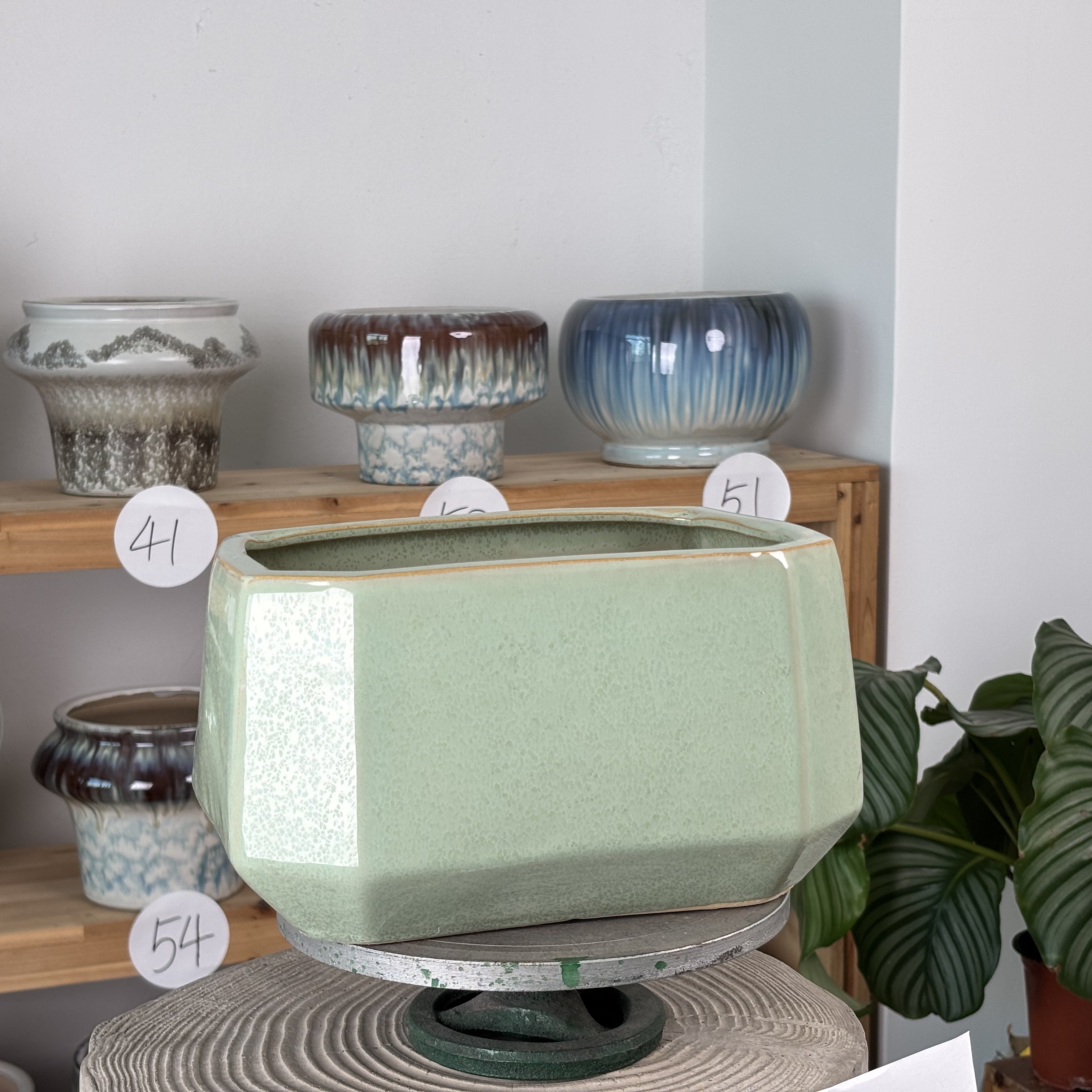 062 陶瓷（微瑕）口径26高16天青色长方异形落地大口径花盆客厅绿植