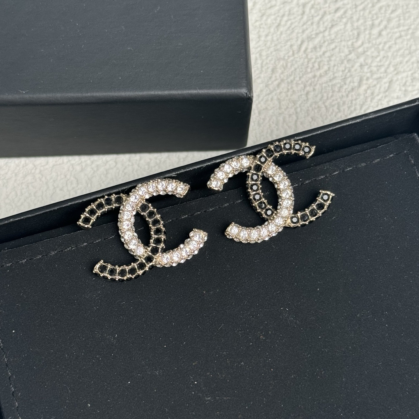 95新 Chanel/香奈儿 泡泡中古Chanel拼色水钻双C耳钉