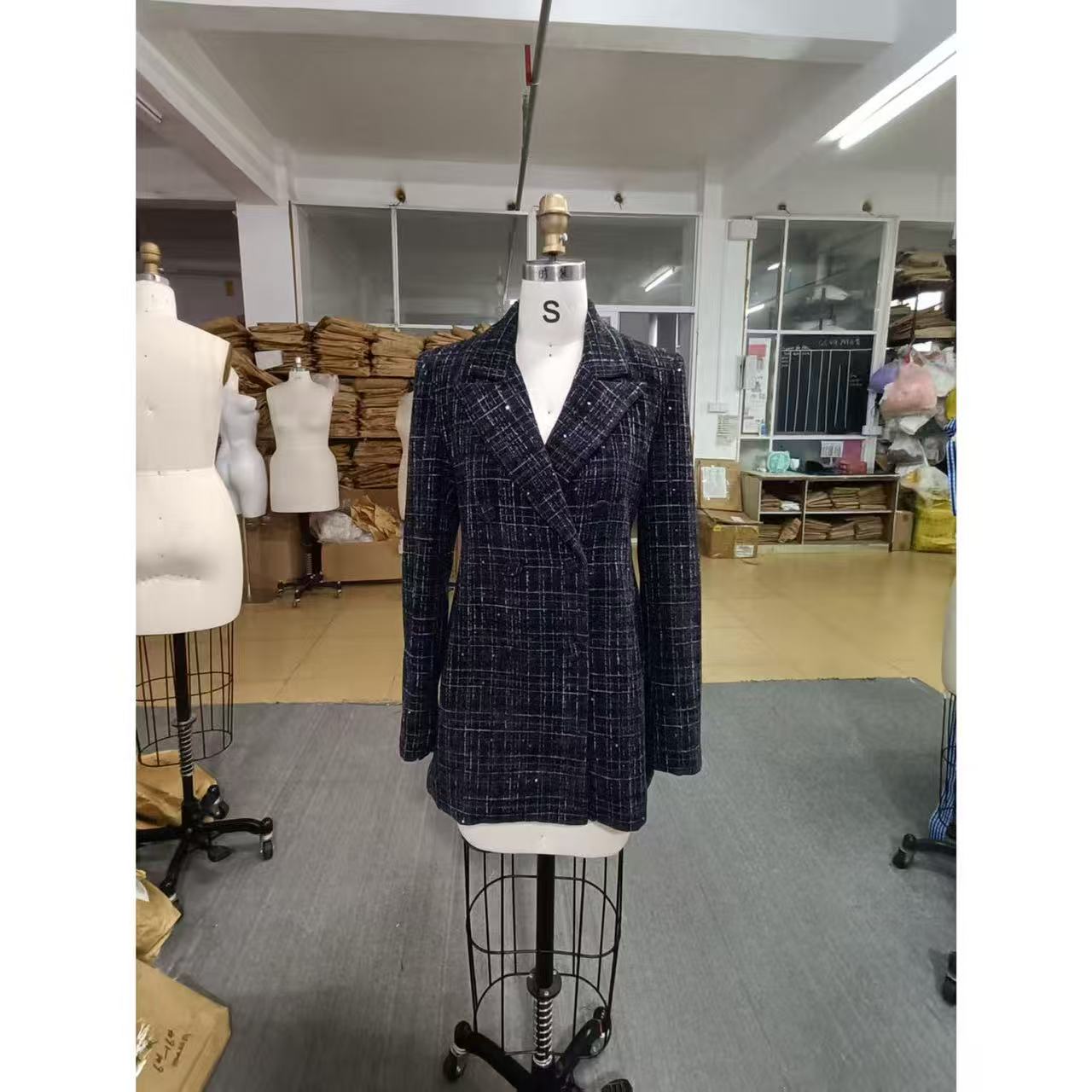 原创自制【coco】小香风格子粗花呢黑色优雅气质性感复古西装外套