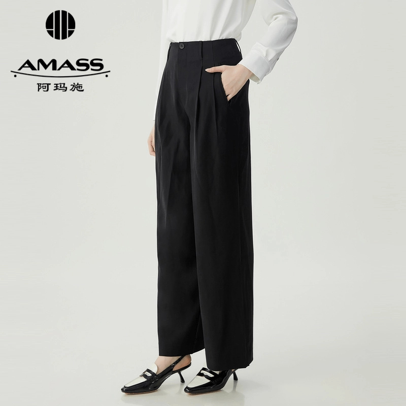 AMASS/阿玛施秋季新款女装简约打褶腰头优雅通勤直筒西裤5100494