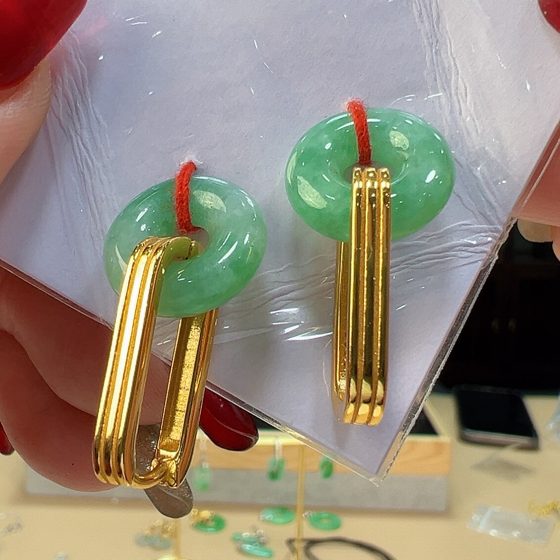 翡翠耳饰银S925镶嵌耳环