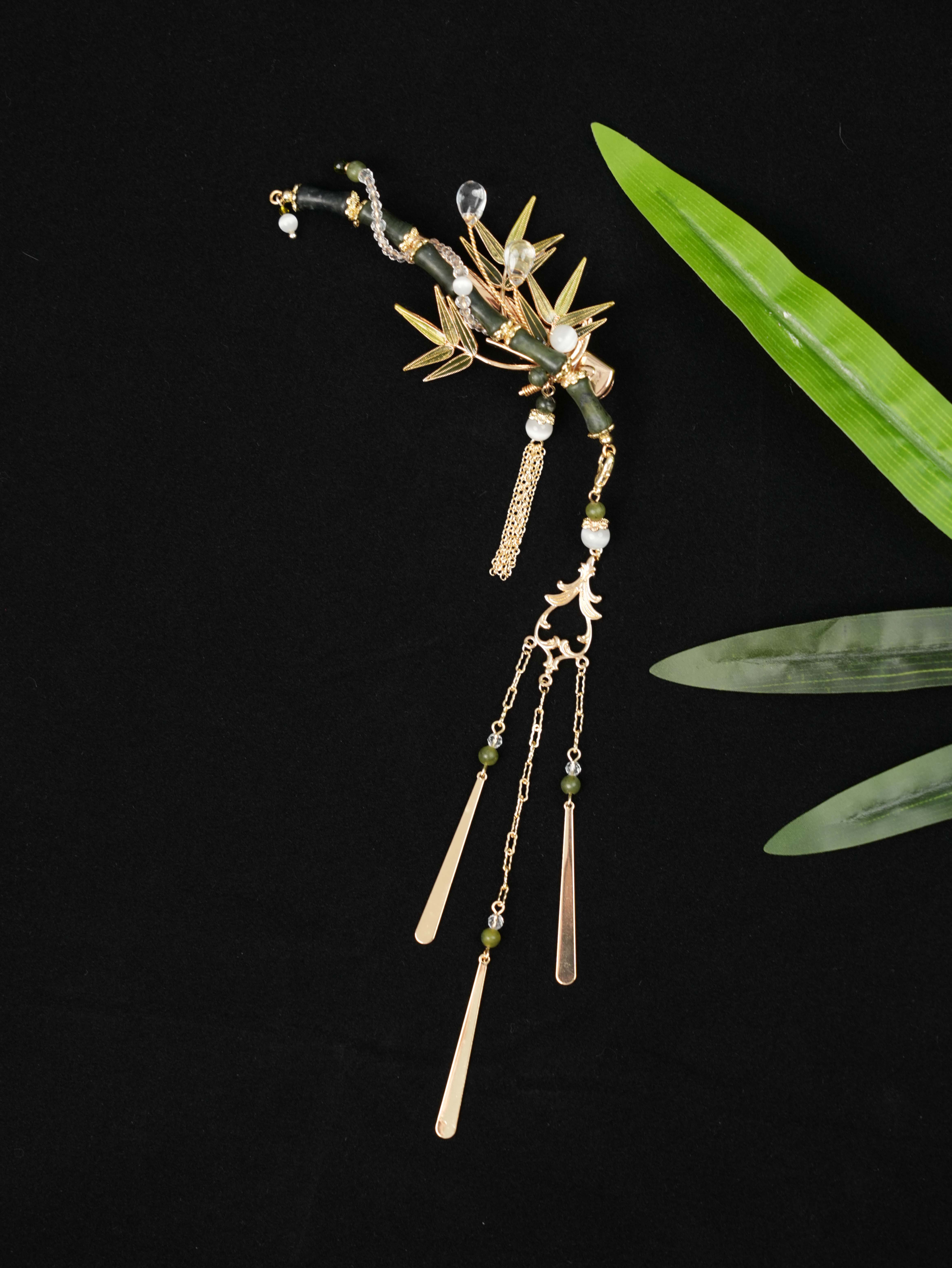 亭中荷【与君归】竹子边夹手工气质复古节节高升新中式小众