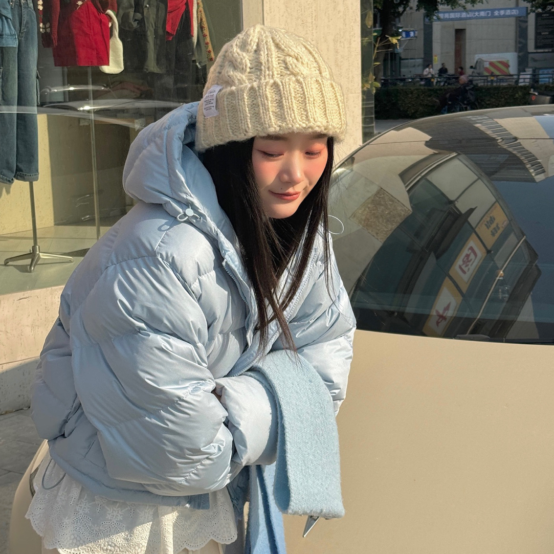 VK  韩国货连帽蓝色羽绒服