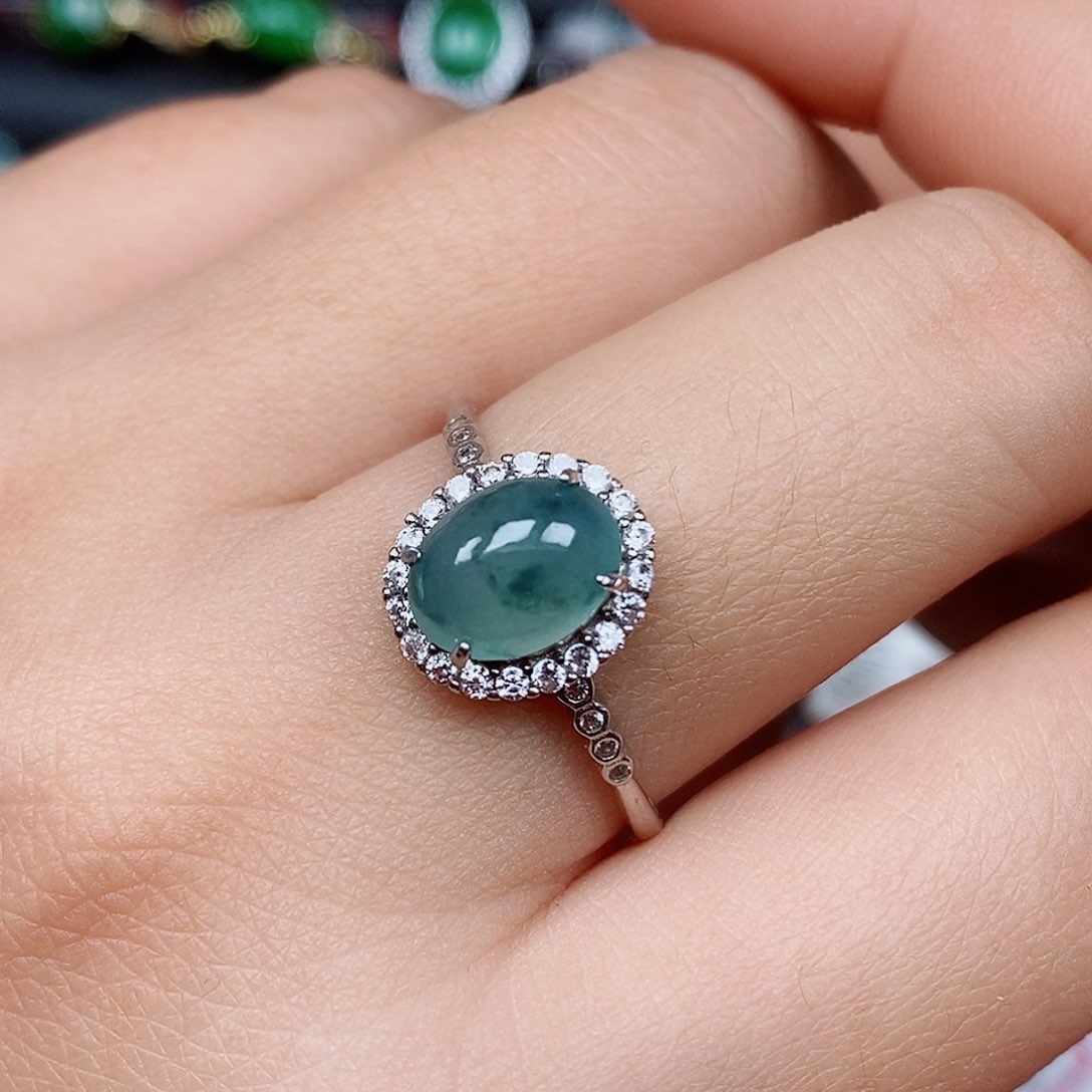 翡翠戒指银S925镶嵌戒指