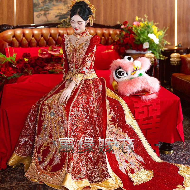 新款拖尾秀禾服2025重工欧根纱中式嫁衣立体剪裁新娘结婚敬酒服女