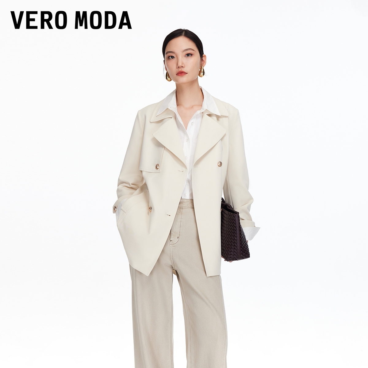 Vero Moda风衣2025秋季新同色腰带挡风片外套摩登百搭松弛感慵懒
