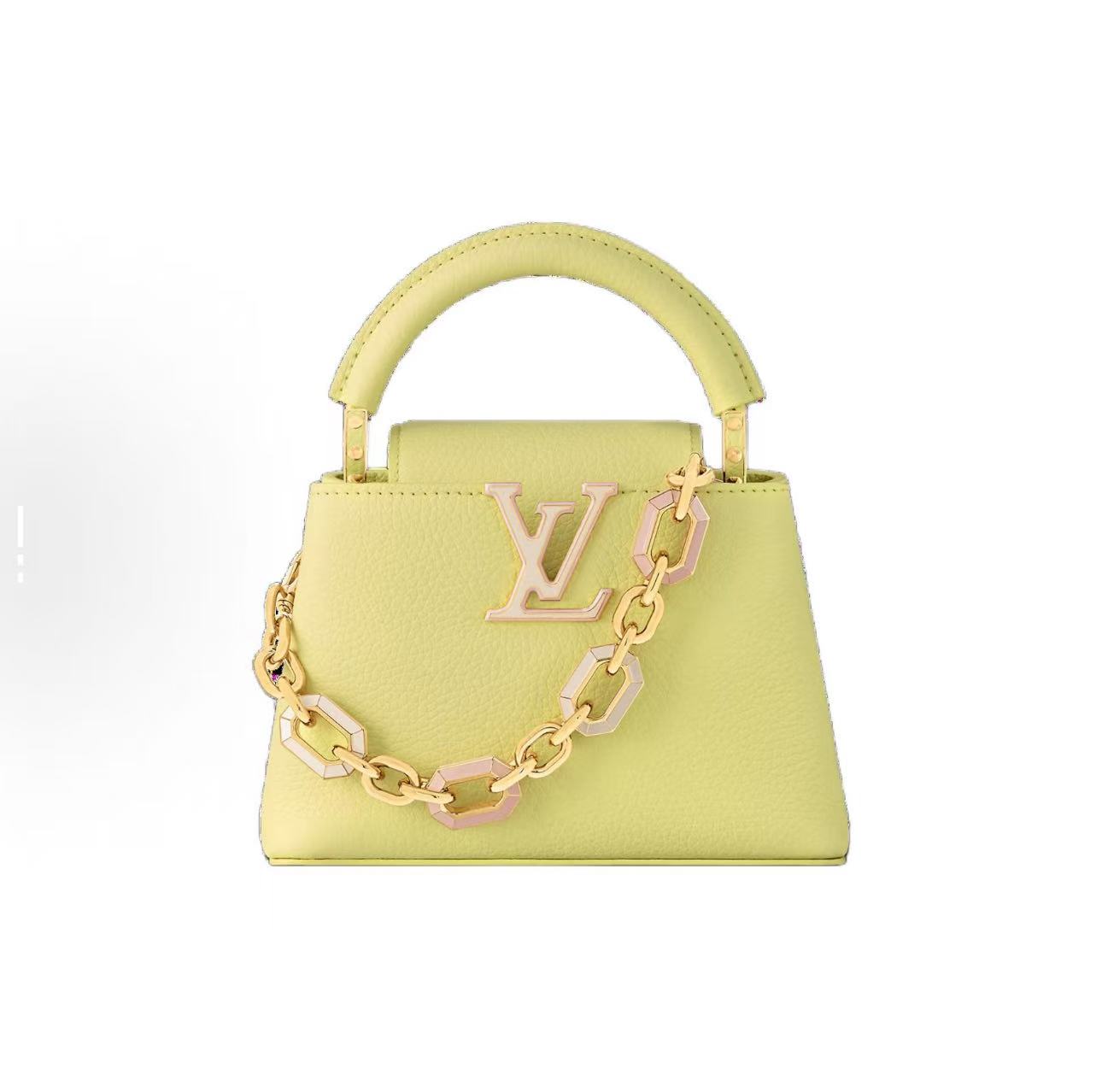 未使用 LouisVuitton/路易威登 capucines mini小鸡黄白陶瓷logo