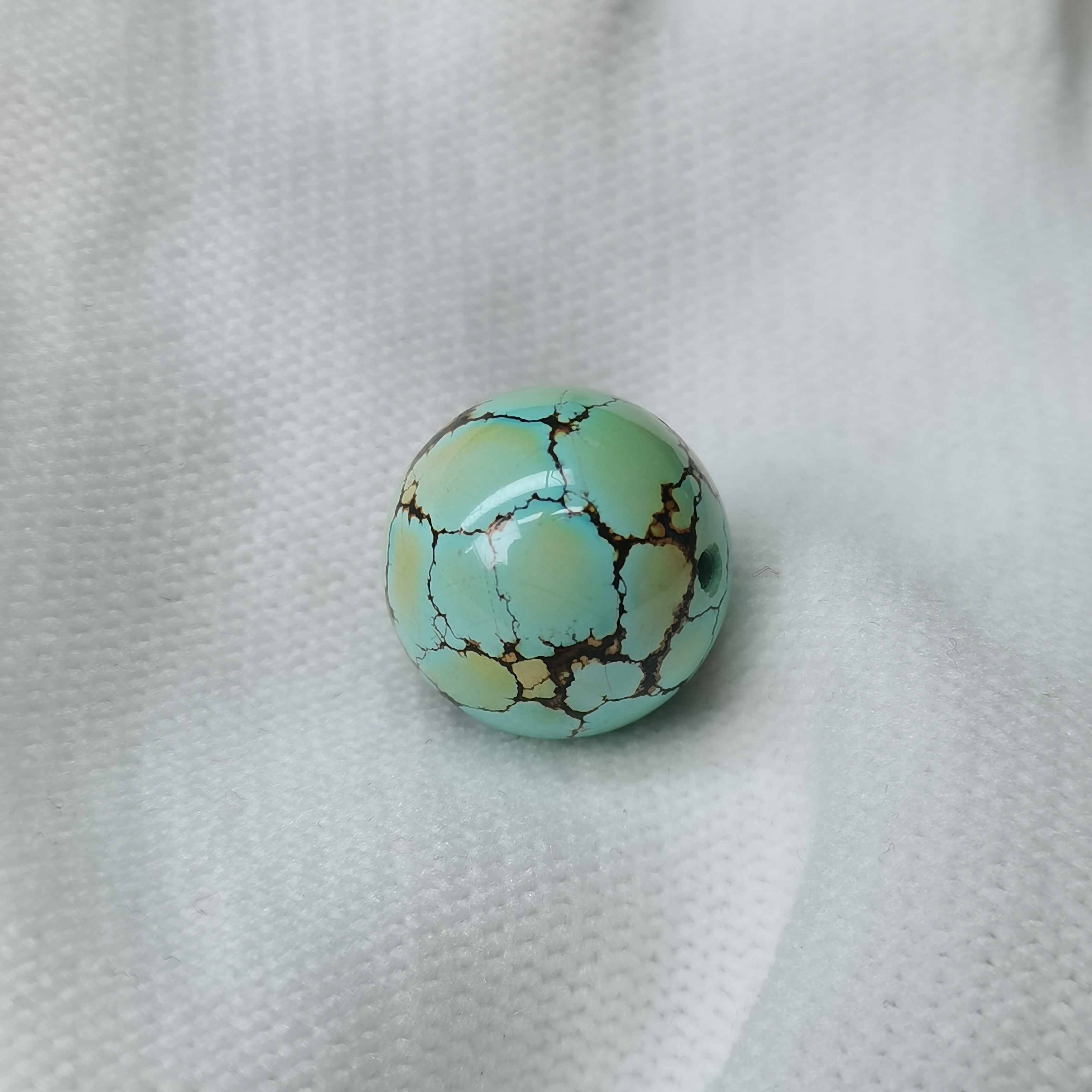 原矿高瓷特色绿松石三彩网花圆珠 直径15MM 克重4.4g