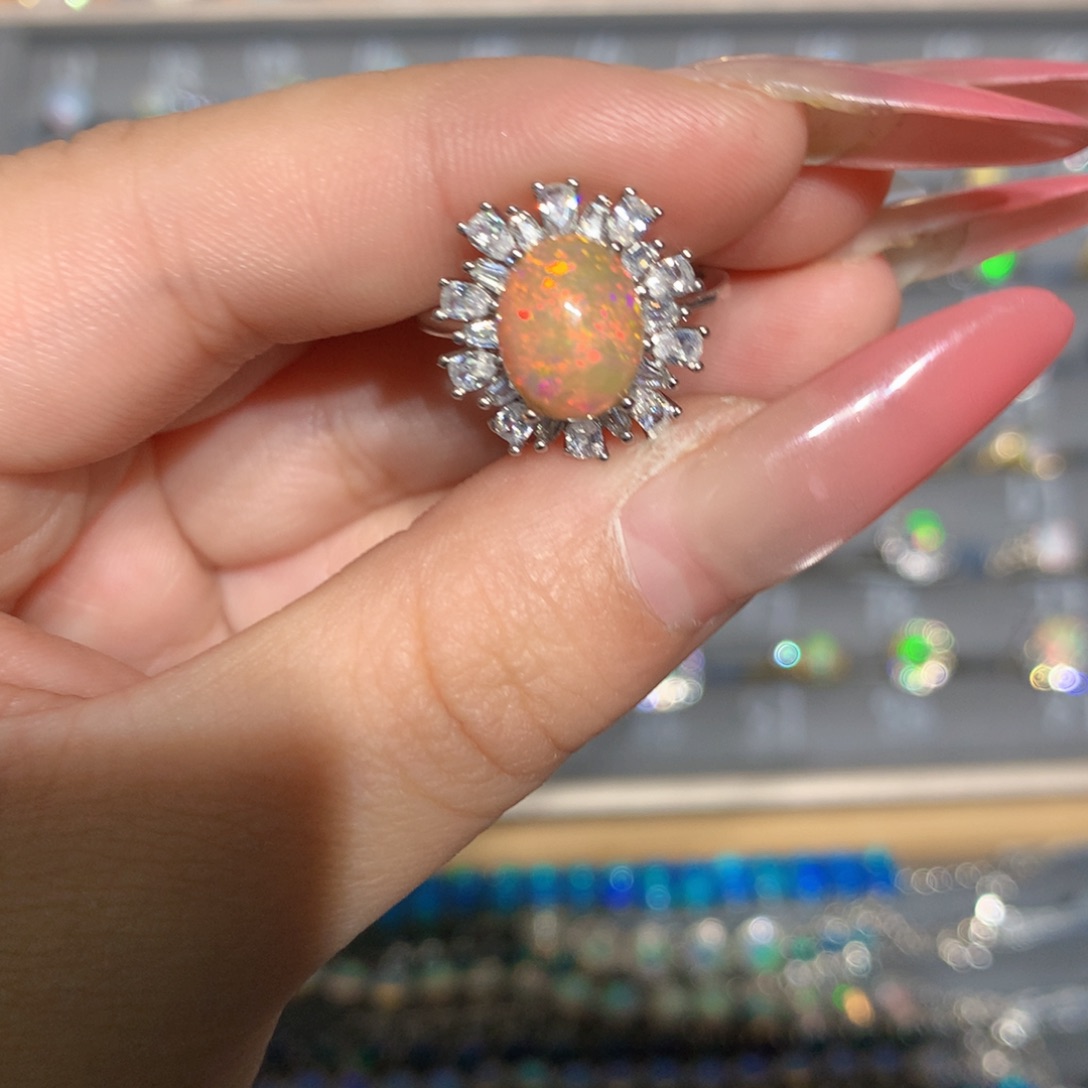 银S925镶嵌欧泊欧泊戒指l