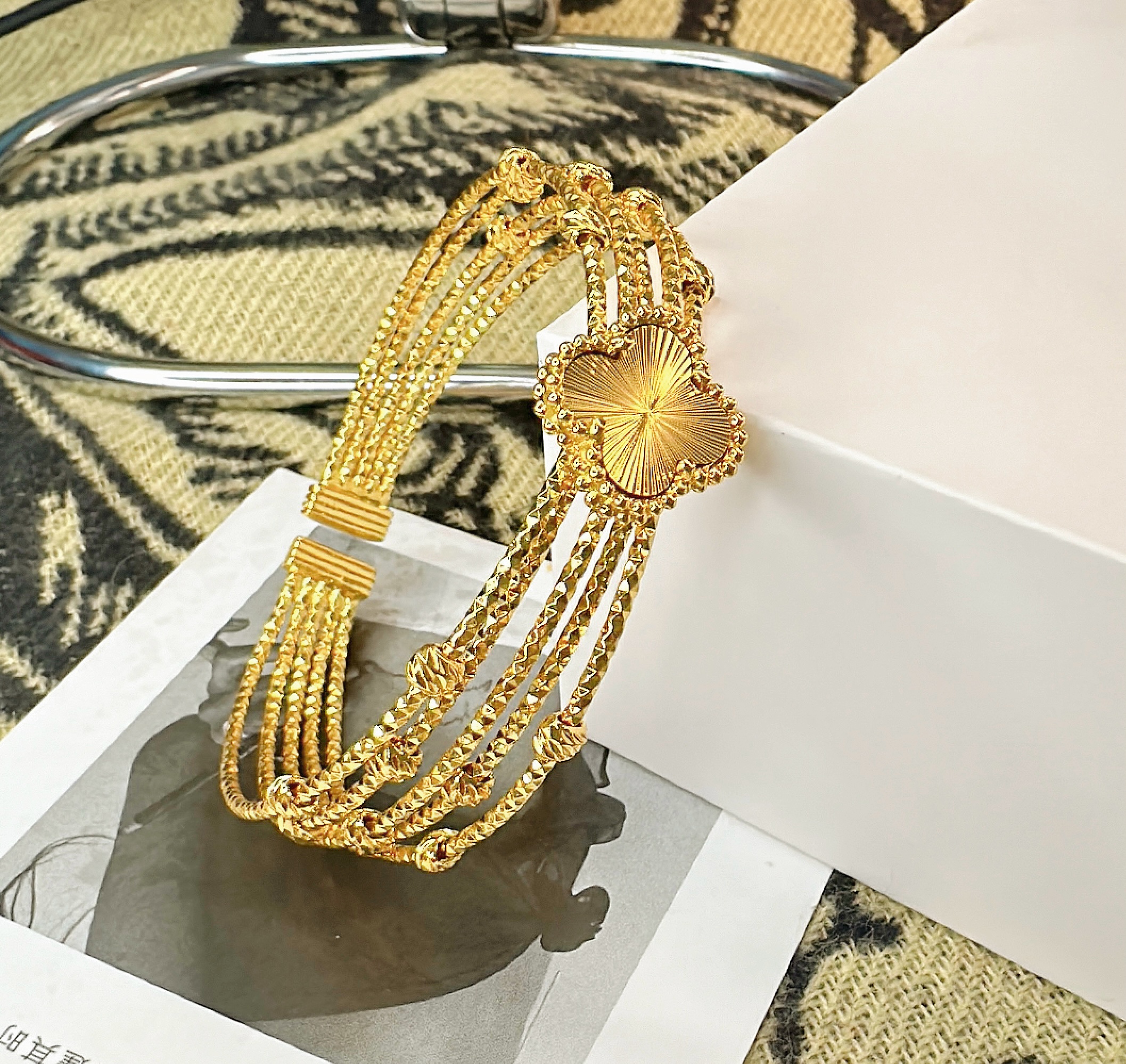 铜合金手镯 铜合金手镯 爆款高级感四叶草蹦迪手镯